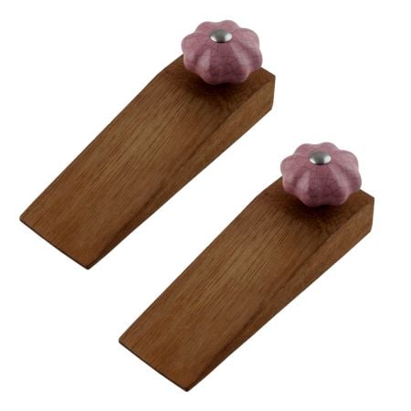 2 Pieces Lavender Crackle Ceramic Melon Wooden Door Stopper